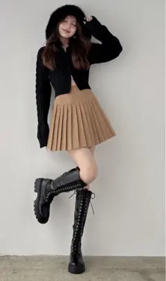 grl インパン裏地付プリーツ切り替えミニスカート[ai145]キャメル　L