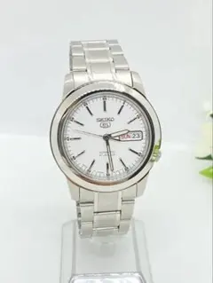 稼働　極美品　セイコー5　オートマ　裏スケ　日本製　ホワイト文字盤