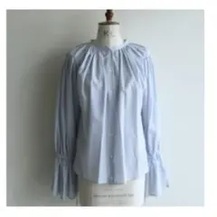 極美品✨MADISON BLUE ラウンドカラーフリルシャツ OX サックス00 