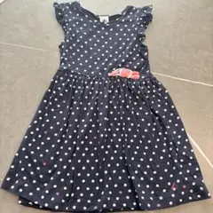 プチバトー　ネイビー 水玉 ノースリーブワンピース 104cm