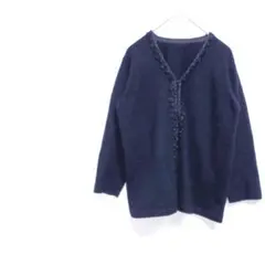 ブラック　長袖カーディガン レース装飾 フリー　前面ボタン　伸縮性　カジュアル