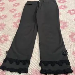 レース付き黒カジュアルパンツ Sのサムネイル
