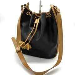 イヴサンローラン 巾着ショルダーバッグ ブラック PVC レザー ヴィンテージ