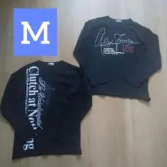 中古メンズMサイズ黒色ブラック英字デザインスコーネ長袖ロンT2着セットまとめ売り