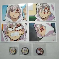 鬼滅の刃　キメツ学園ブロマイド４枚　32mm缶バッジ３個　７点セット　宇髄天元