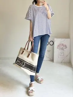 【UNIQLO】コットンオーバーサイズ ボーダー Tシャツ ホワイト Mサイズ