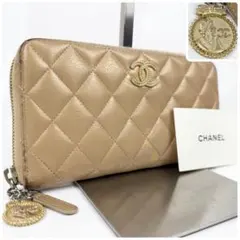 希少 CHANEL シャネル ココメダル マトラッセ 長財布 ベージュ系