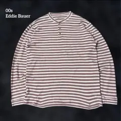 や*り様 00s Eddie Bauer ヘンリーネック ロングTシャツ ボーダ