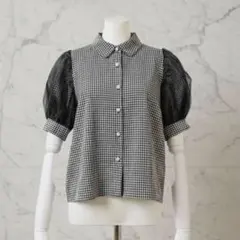 INGNI ギンガムチェック パフスリーブ シアーブラウス ガーリー