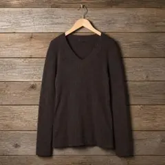 美品 iCB Vネックリブニット S ブラウン ケーブル編み