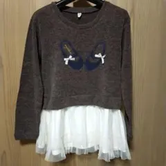 長袖ワンピース ミニワンピース 異素材コンビ 160cm