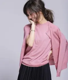 新品 ナノユニバース アンサンブルニット ウール ピンク　カーディガン L