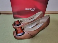 elegance卑弥呼 ブラウンオープントゥパンプス 21.5cm