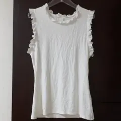 ☆新品&未使用「H&M」レディース　フリルリブカットソー　フリルノースリーブ☆