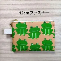 四角フラットミニポーチ　カード入れ　小銭入れ　簡易財布　◇カエル　オレンジ