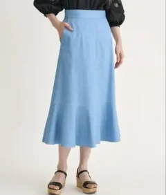 【美品】ANAYI シルク混 デニムライクペプラムスカート ブルー 36/Sのサムネイル