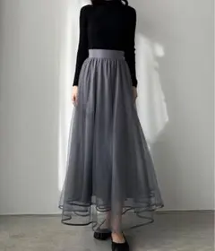 チュール フレアスカート グレーのサムネイル