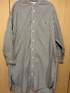 Gymphlex コットン ストライプ バンドカラー シャツ ワンピース