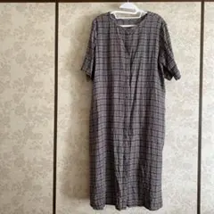 【studioCLIP】麻 リネン チェック柄ワンピース 羽織り　ナチュラル