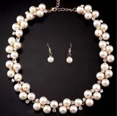 【新品】パール チョーカー ネックレス ピアス アクセサリーセット