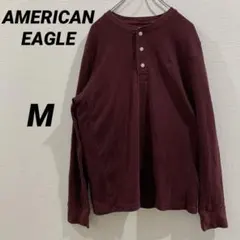 AMERICAN EAGLE ワッフルヘンリーネック長袖Tシャツ ボルドー