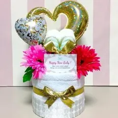 今治タオル豪華2段おむつケーキGOLD 女の子 出産祝いにオススメ！
