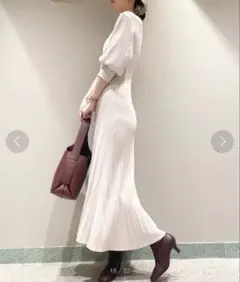 SNIDEL フロントボタン ニットワンピース パフスリーブ マキシ マーメイド