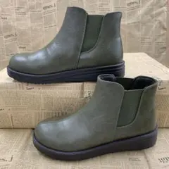 新品★レディース★23.5cm★幅広 軽量 撥水サイドゴアブーツ 緑 9782