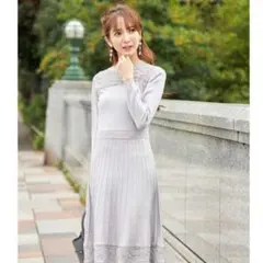 tocco closet レース切替ニットワンピース　グレー　レース　花柄