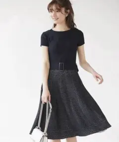 美品 トッコクローゼット 半袖ニットワンピース ( M ) 濃紺