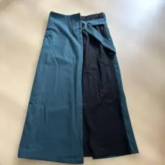 スカート　ウエスト調整付き　グリーン・ブラック　ミモレ丈