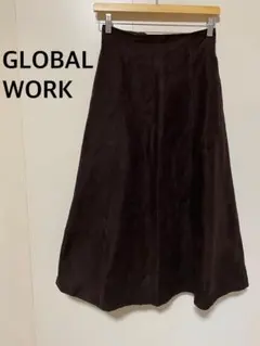 グローバルワーク　ダークブラウン フレアスカート　ロングスカート　スエード調　M
