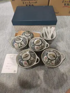 蓋つきカップ5個セット 花柄 陶器