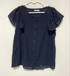 earth music&ecology 半袖ブラウス ネイビー 袖フリル