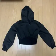 SHEIN ブラック フード付きクロップドパーカー M