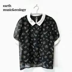 アースミュージック&エコロジー【F】花柄ブラウス 綺麗め シースルー ブラック