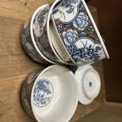 青と白の花柄の皿セット　和食器　６枚セット