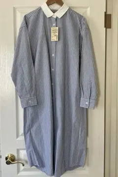 無印良品　洗いざらしオックスシャツワンピース　サックスブルーストライプ　M〜Ｌ