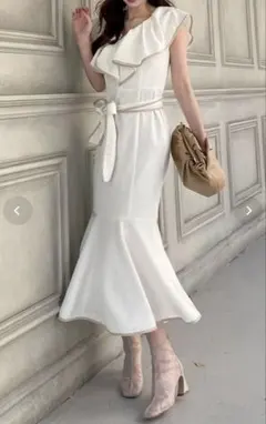 royal party バイカラーパイピングラッフルマーメイドワンピース