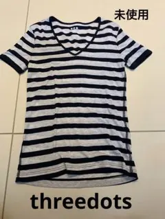 新品未使用！スリードッツのストライプ Vネック 半袖Tシャツです　ネイビーのサムネイル