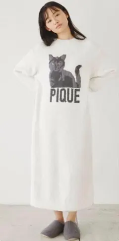 ジェラートピケ　キャットドッグジャガードワンピース　ボンベイ　CAT