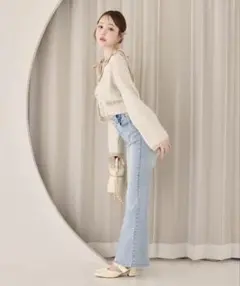 ナイスクラップ 金ボタン配色カーディガン 肩リボン配色ビスチェ セットアップ