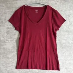 トミーヒルフィガー Tシャツ 半袖 Vネック 無地 M 赤 綿 普段着 デイリー