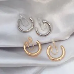 おみく様 イヤリングフープ ゴールド シルバー 2点セット