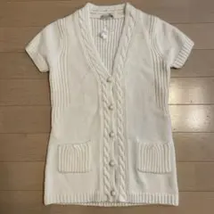 LAURA ASHLEY ケーブル編み 半袖ニットカーディガン 白 M