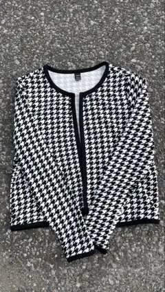 ハウンドトゥースパターン 長袖カーディガン