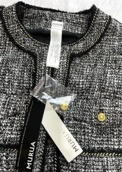 MURUA ムルーア　ノーカラージャケット　　ツイードブラック　フォーマル