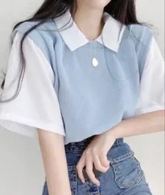 半袖ニットtシャツ レイヤード風Ｔシャツのサムネイル