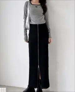 GAL ダメージ加工ダブルジップニットスカートM 黒