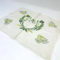 フランスアンティークドイリーランナー花柄手刺繍アンティークリネンぶどう柄